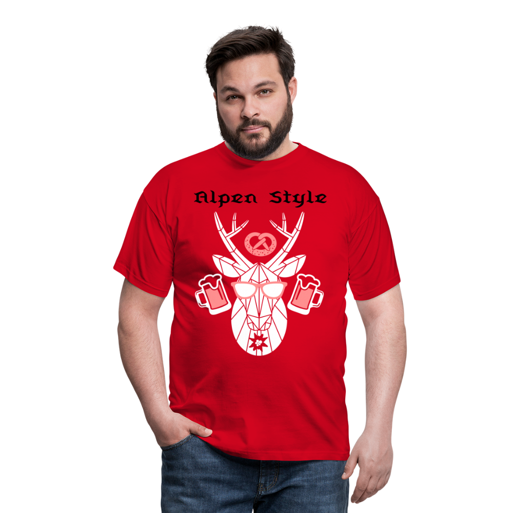 Herren - Männer T-Shirt bayrisch Alpen Style rot - Rot