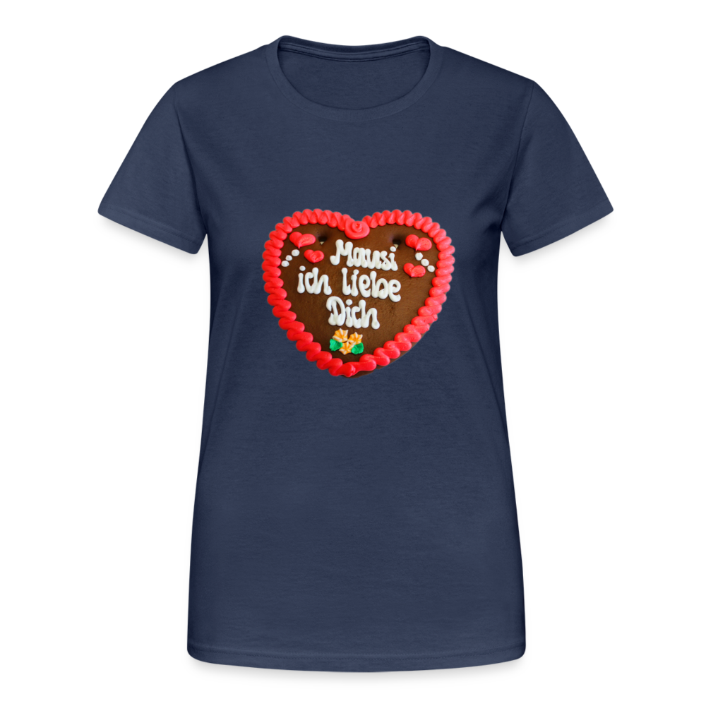 Damen - Frauen Gildan Heavy T-Shirt Lebkuchenherz Mausi ich liebe Dich - Navy