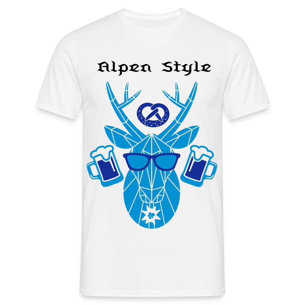 Herren - Männer T-Shirt bayrisch Alpen Style blau - Weiß