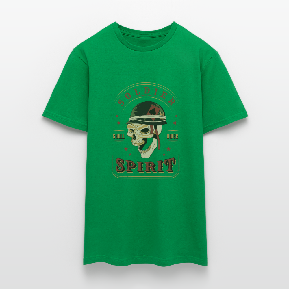 Unverwüstlich wie Stahl: Soldat-Totenkopf-Biker-Herren - T-Shirt für starke Männer - Kelly Green