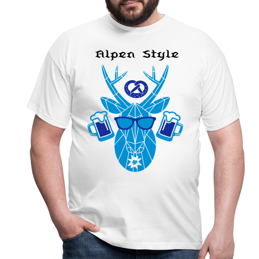 Herren - Männer T-Shirt bayrisch Alpen Style blau - Weiß