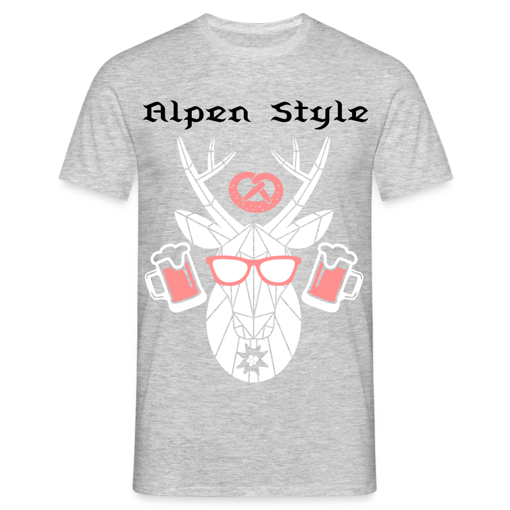 Herren - Männer T-Shirt bayrisch Alpen Style rot - Grau meliert