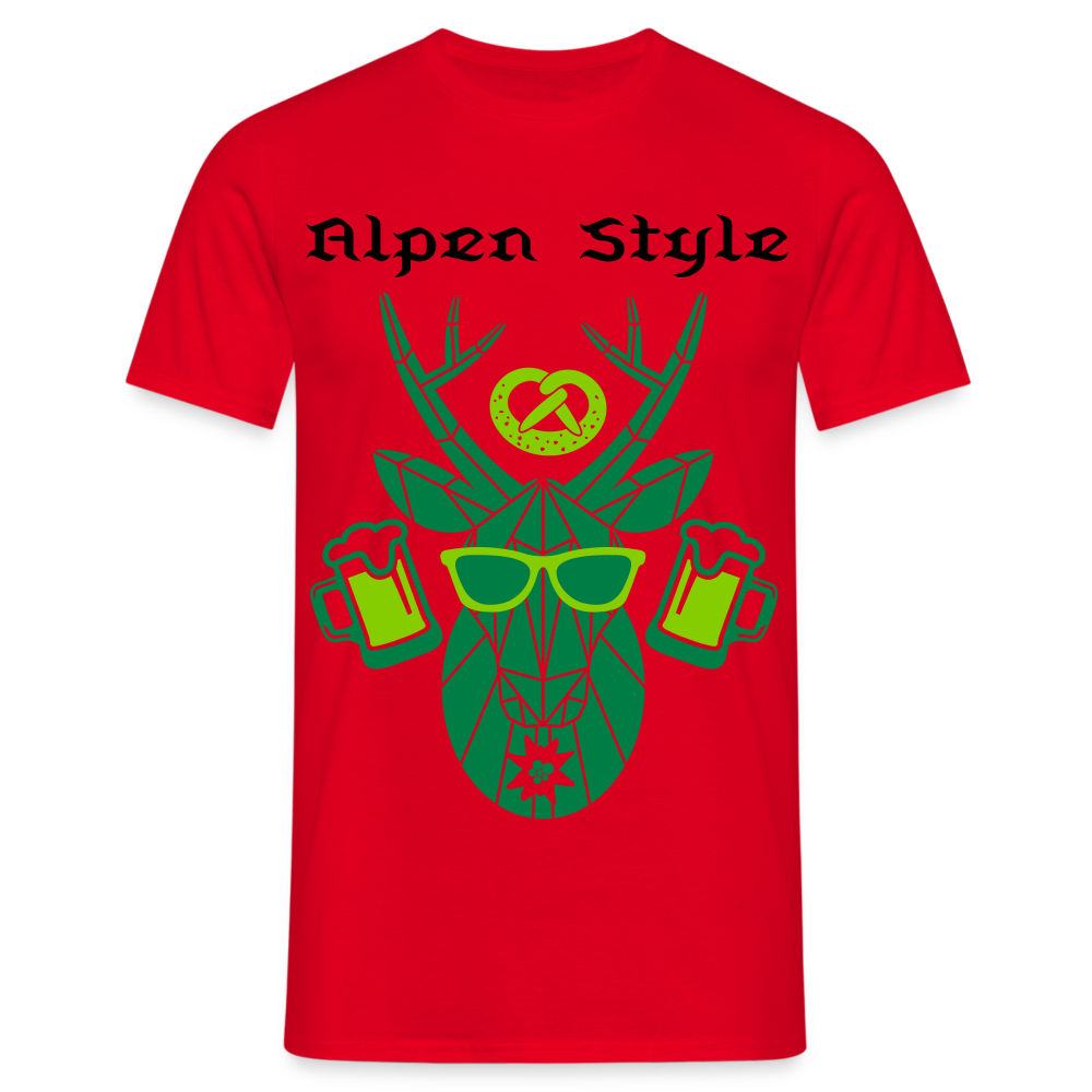 Herren - Männer T-Shirt bayrisch Alpen Style grün - Rot