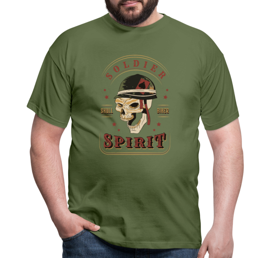 Unverwüstlich wie Stahl: Soldat-Totenkopf-Biker-Herren - T-Shirt für starke Männer - Militärgrün