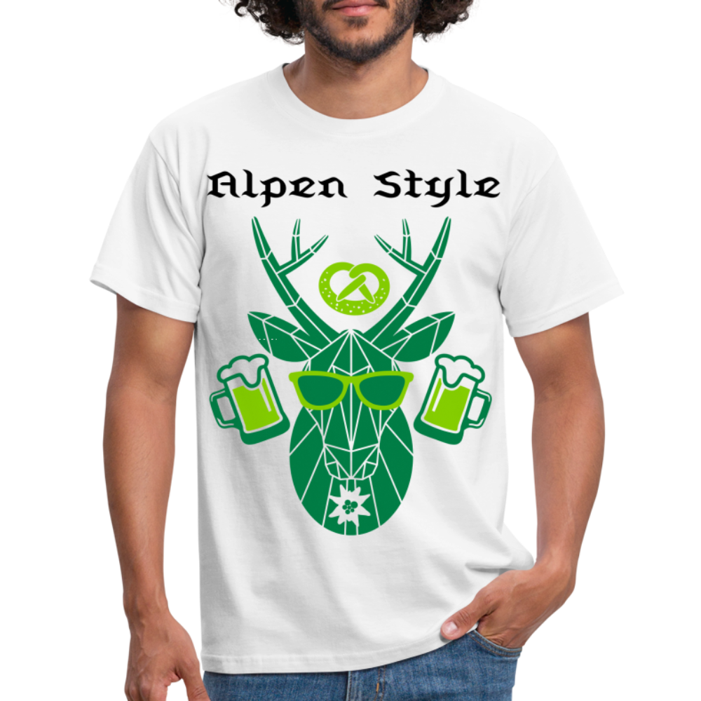 Herren - Männer T-Shirt bayrisch Alpen Style grün - Weiß