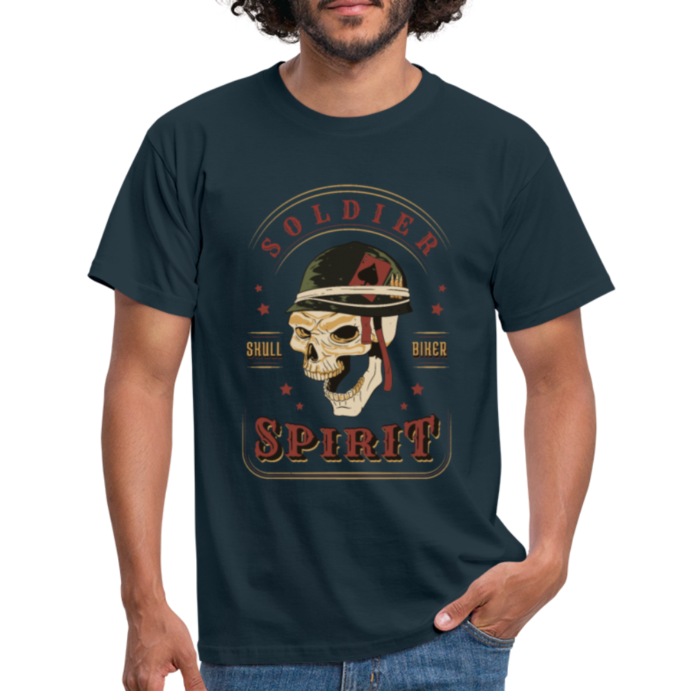 Unverwüstlich wie Stahl: Soldat-Totenkopf-Biker-Herren - T-Shirt für starke Männer - Navy