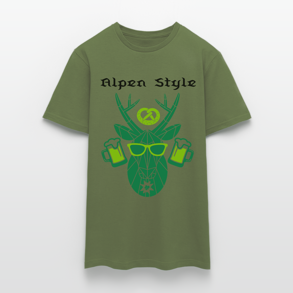 Herren - Männer T-Shirt bayrisch Alpen Style grün - Militärgrün