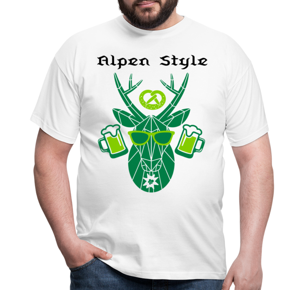 Herren - Männer T-Shirt bayrisch Alpen Style grün - Weiß