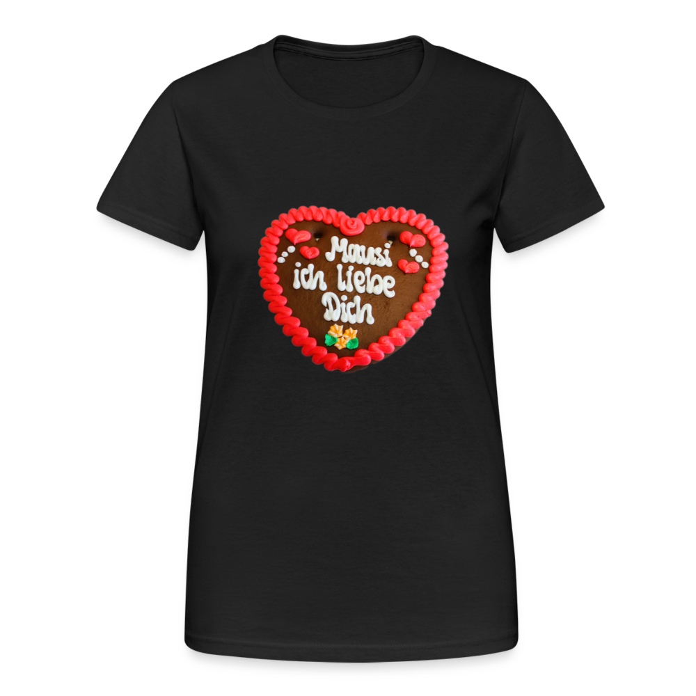 Damen - Frauen Gildan Heavy T-Shirt Lebkuchenherz Mausi ich liebe Dich - Schwarz