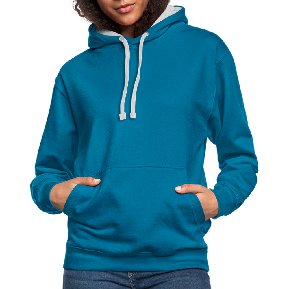 Rebellischer Herren Kontrast-Hoodie mit Totenkopf: Mach dich unverwechselbar - Pfauenblau/Grau meliert