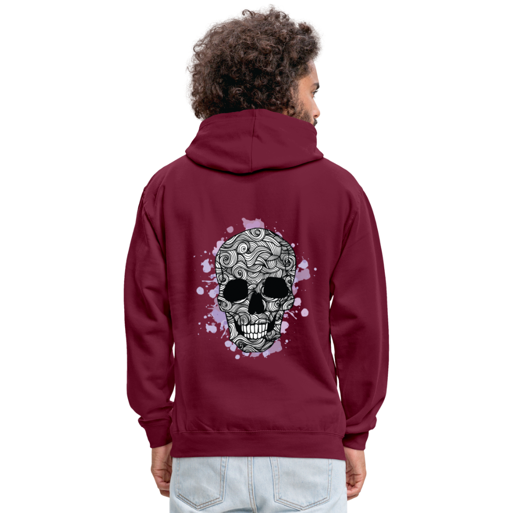 Rebellischer Herren Kontrast-Hoodie mit Totenkopf: Mach dich unverwechselbar - Weinrot/Anthrazit