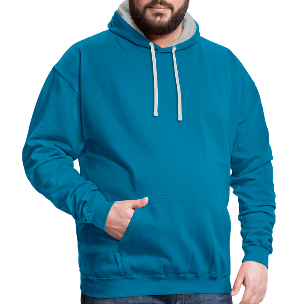 Rebellischer Herren Kontrast-Hoodie mit Totenkopf: Mach dich unverwechselbar - Pfauenblau/Grau meliert