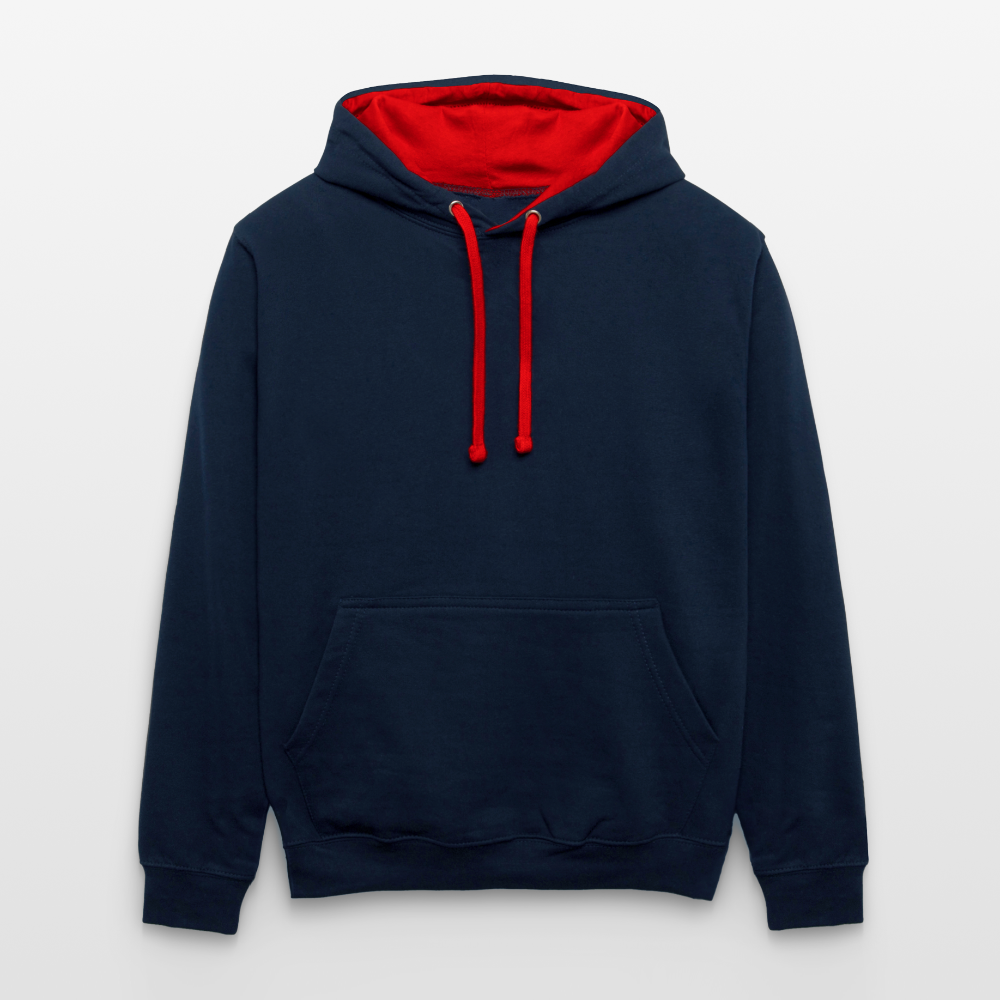 Rebellischer Herren Kontrast-Hoodie mit Totenkopf: Mach dich unverwechselbar - Navy/Rot