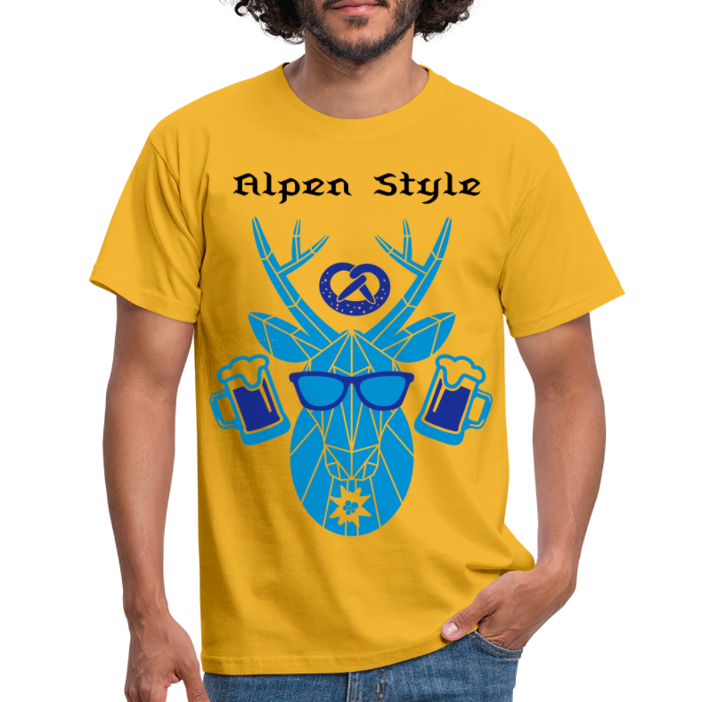 Herren - Männer T-Shirt bayrisch Alpen Style blau - Gelb