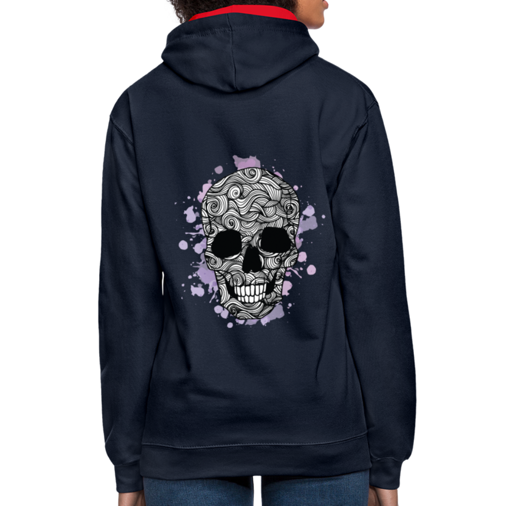 Rebellischer Herren Kontrast-Hoodie mit Totenkopf: Mach dich unverwechselbar - Navy/Rot