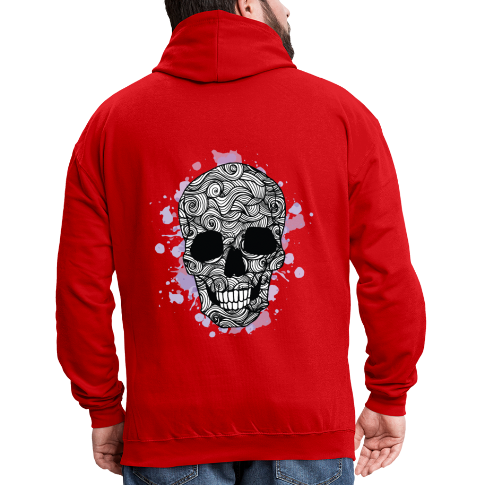 Rebellischer Herren Kontrast-Hoodie mit Totenkopf: Mach dich unverwechselbar - Rot/Weiß