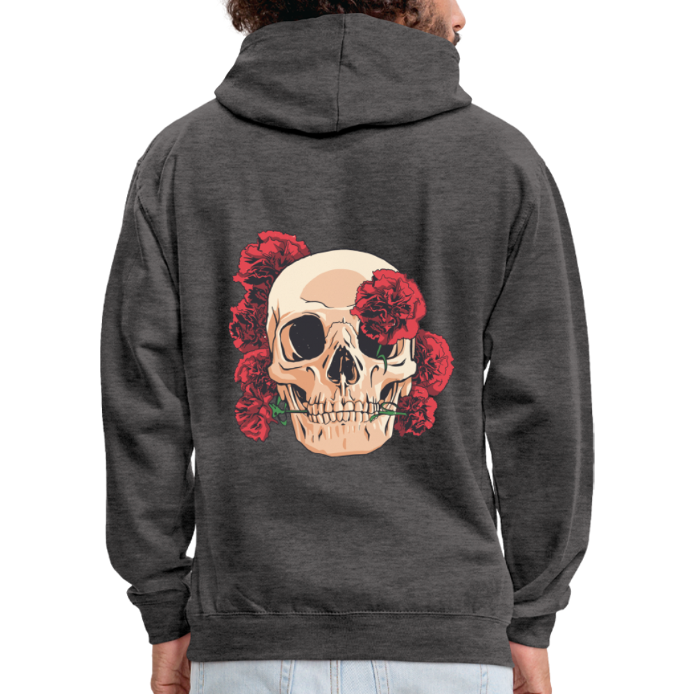 Herren - Männer Kontrast-Hoodie Totenkopf mit Rosen Design - Anthrazit/Schwarz