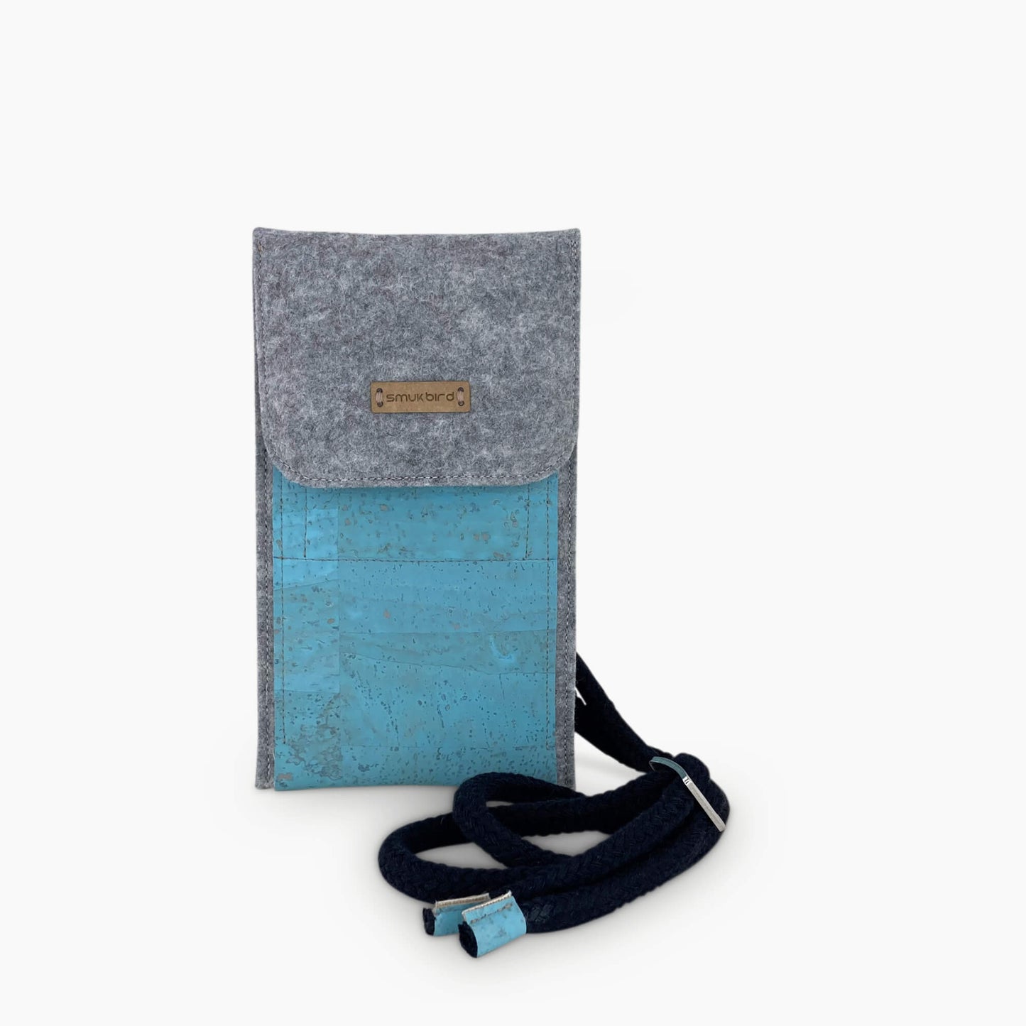 Shoulder bag for Samsung Galaxy M14 | made of felt and organic cotton | light grey - azure | model KEDJA deluxe