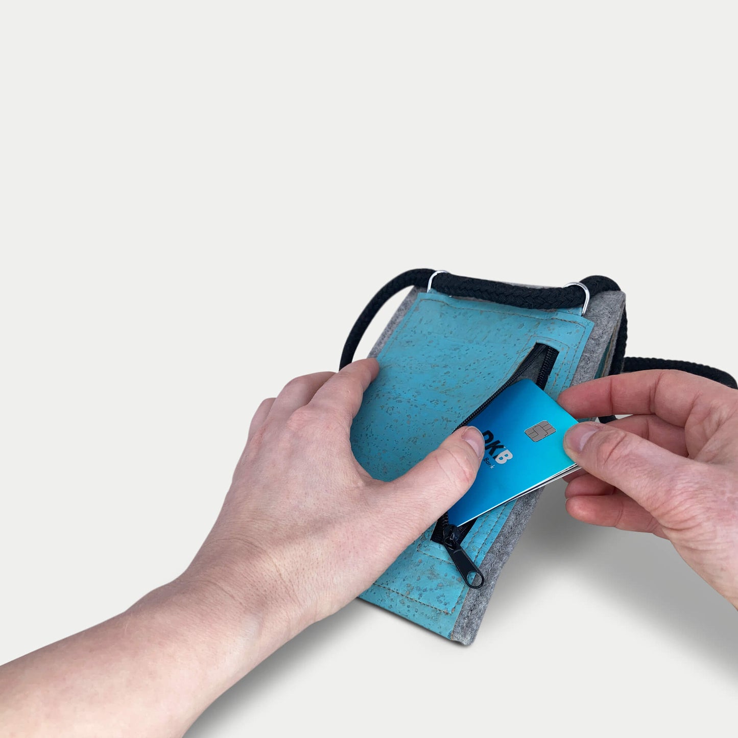 Shoulder bag for Samsung Galaxy M14 | made of felt and organic cotton | light grey - azure | model KEDJA deluxe