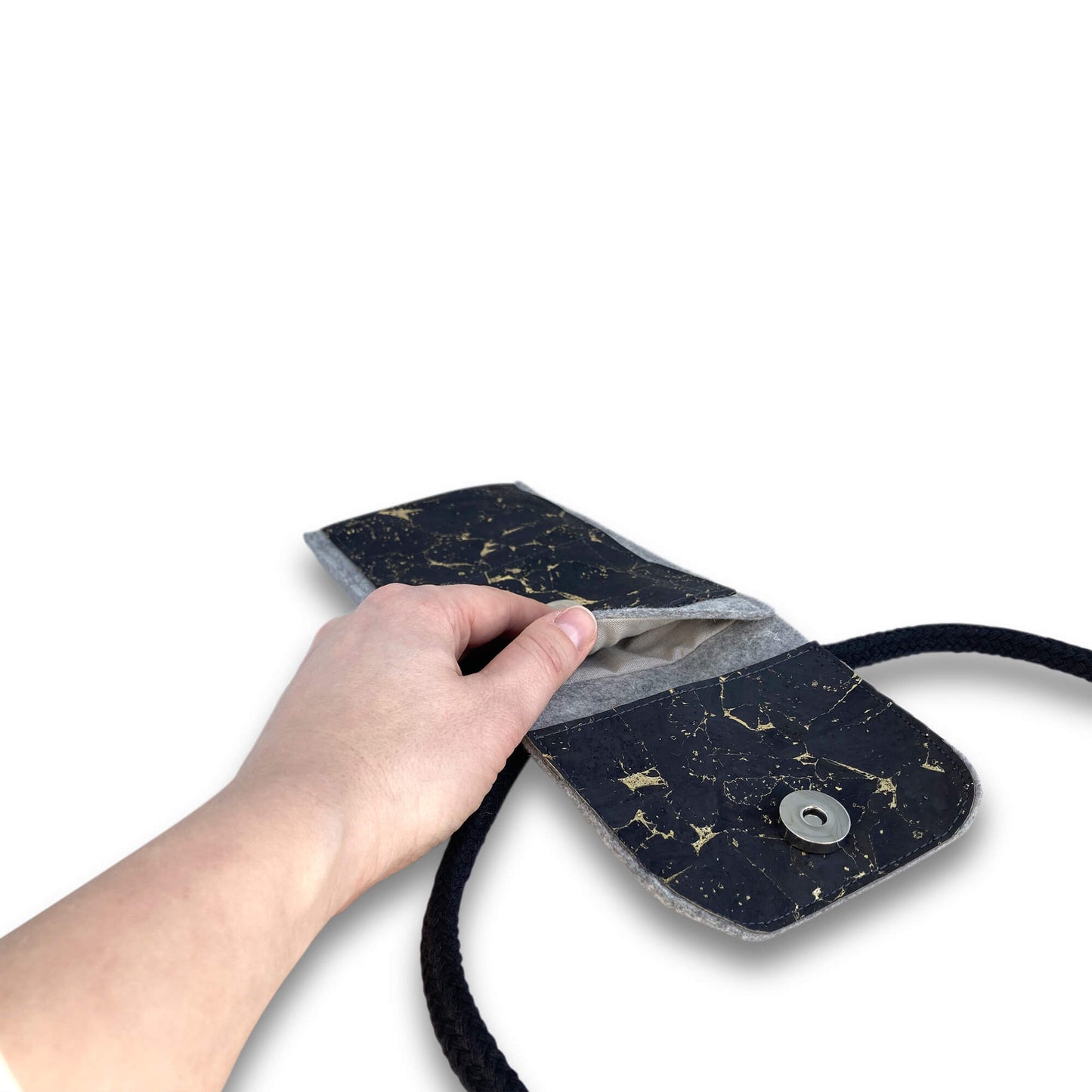 Shoulder bag for Samsung Galaxy A52s | made of felt and organic cotton | light grey - black | model KEDJA deluxe