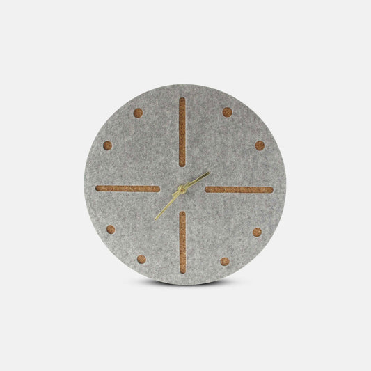 Wanduhr aus Filz und Kork 30 cm | hellgrau - gold | Design: Odense