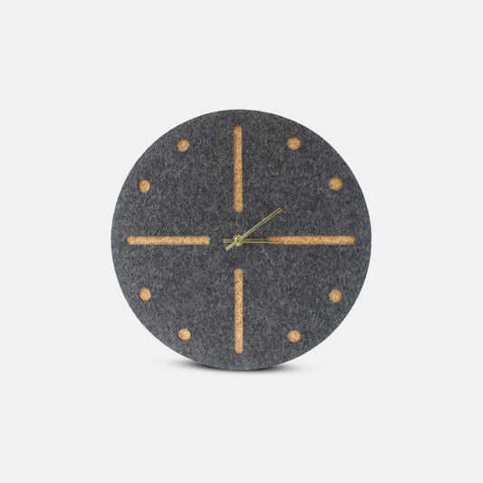 Wanduhr aus Filz und Kork 30 cm | anthrazit - gold | Design: Odense