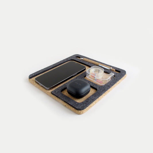 Organizer für Handy, Notizblock, Stift, Schlüssel & Co. | aus Filz und Kork | anthrazit