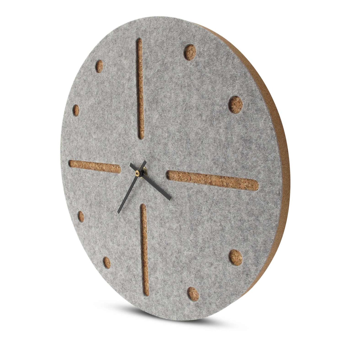 Wanduhr aus Filz und Kork 30 cm | hellgrau - schwarz | Design: Odense