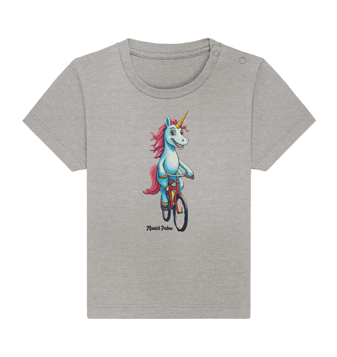 Einhorn auf Fahrrad - Design Munich Palms - Baby Organic Shirt - Online Kaufhaus München