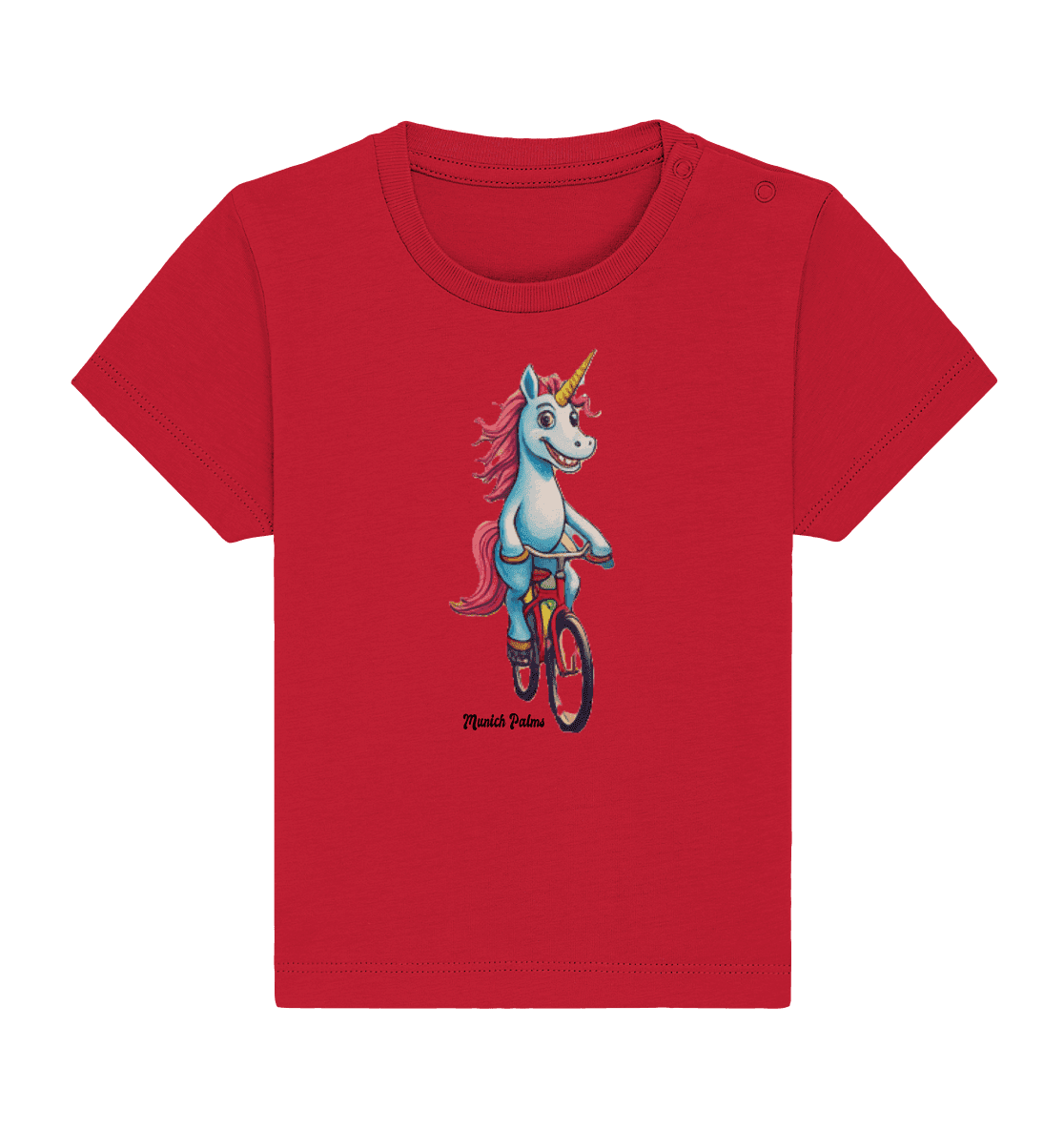 Einhorn auf Fahrrad - Design Munich Palms - Baby Organic Shirt - Online Kaufhaus München