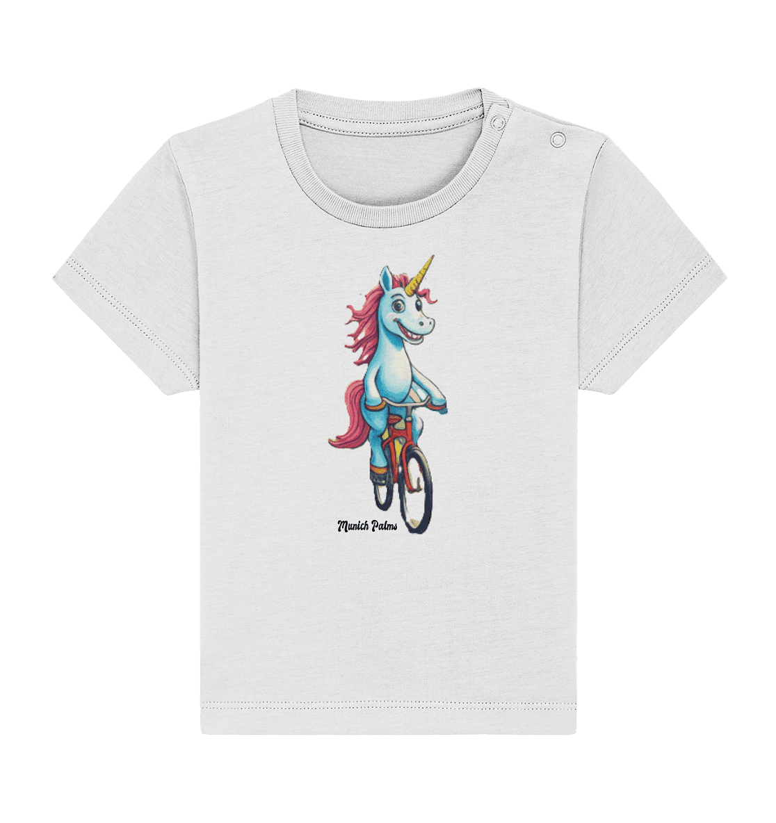 Einhorn auf Fahrrad - Design Munich Palms - Baby Organic Shirt - Online Kaufhaus München