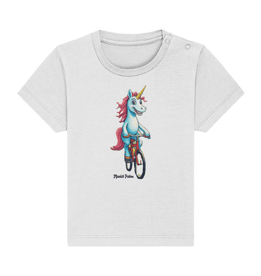 Einhorn auf Fahrrad - Design Munich Palms - Baby Organic Shirt - Online Kaufhaus München