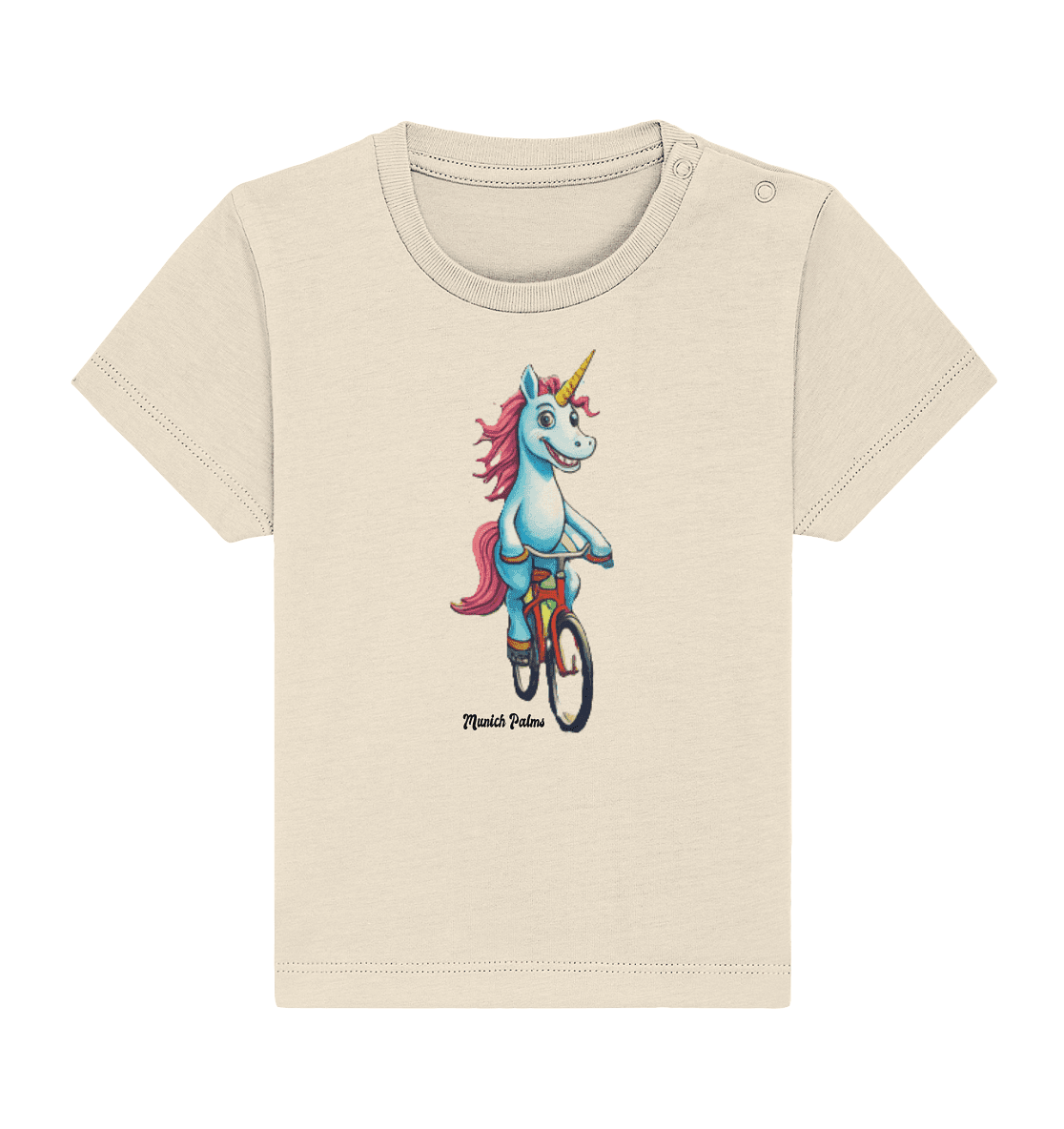 Einhorn auf Fahrrad - Design Munich Palms - Baby Organic Shirt - Online Kaufhaus München