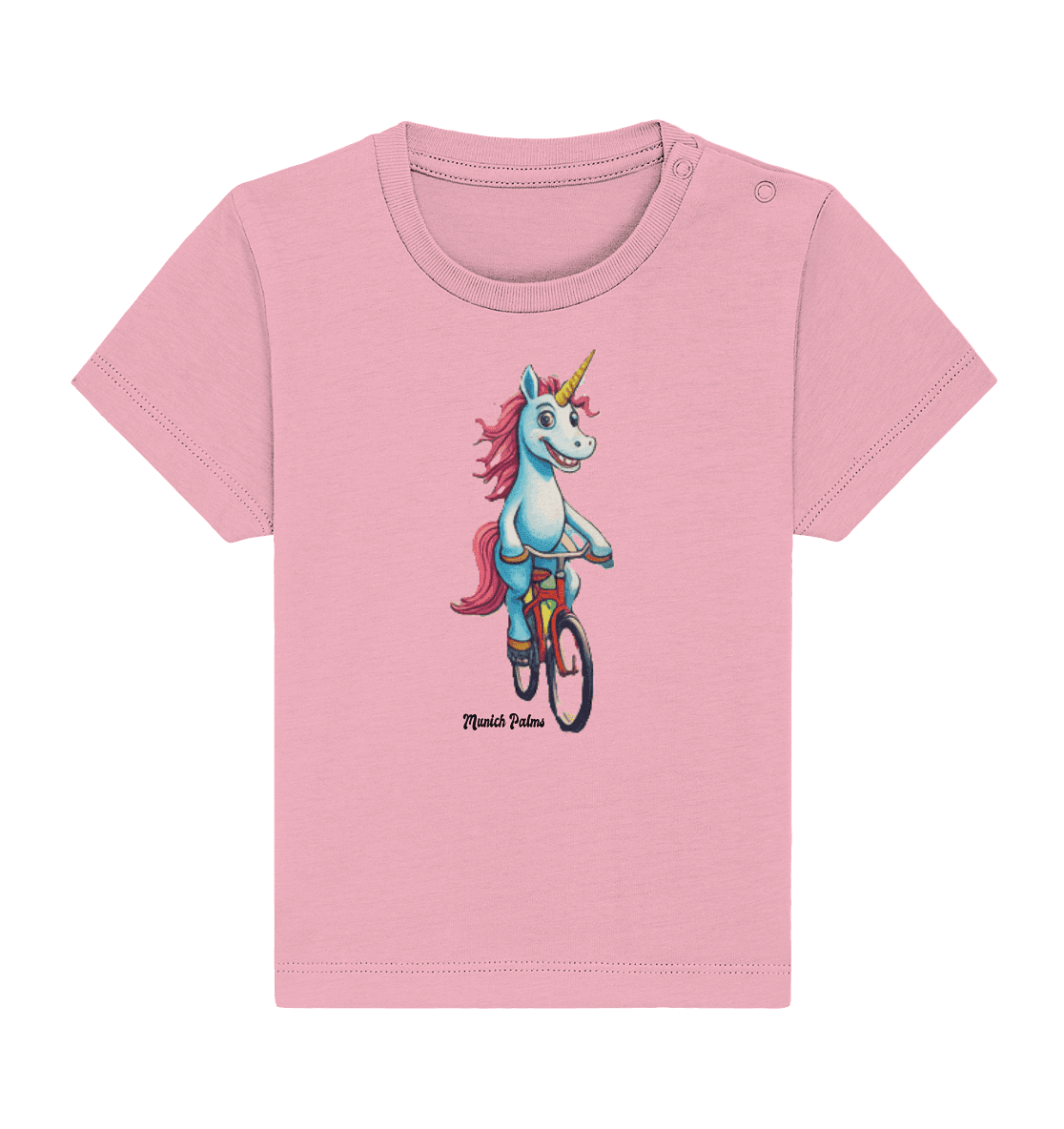 Einhorn auf Fahrrad - Design Munich Palms - Baby Organic Shirt - Online Kaufhaus München