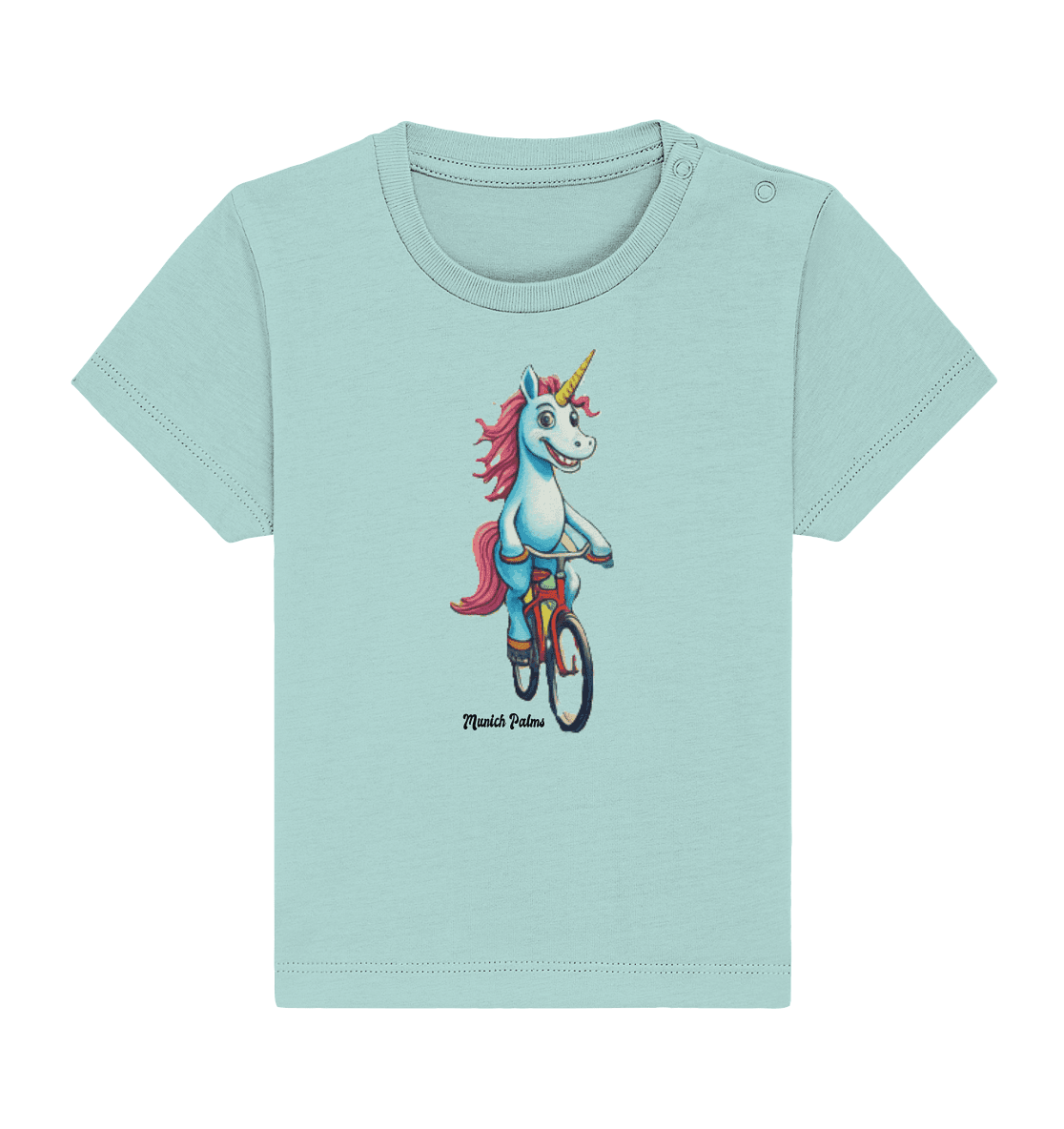 Einhorn auf Fahrrad - Design Munich Palms - Baby Organic Shirt - Online Kaufhaus München