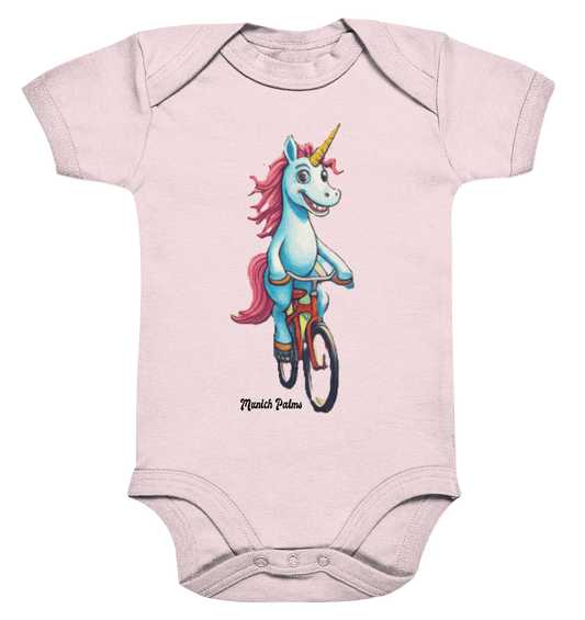 Einhorn auf Fahrrad - Design Munich Palms - Organic Baby Bodysuit - Online Kaufhaus München