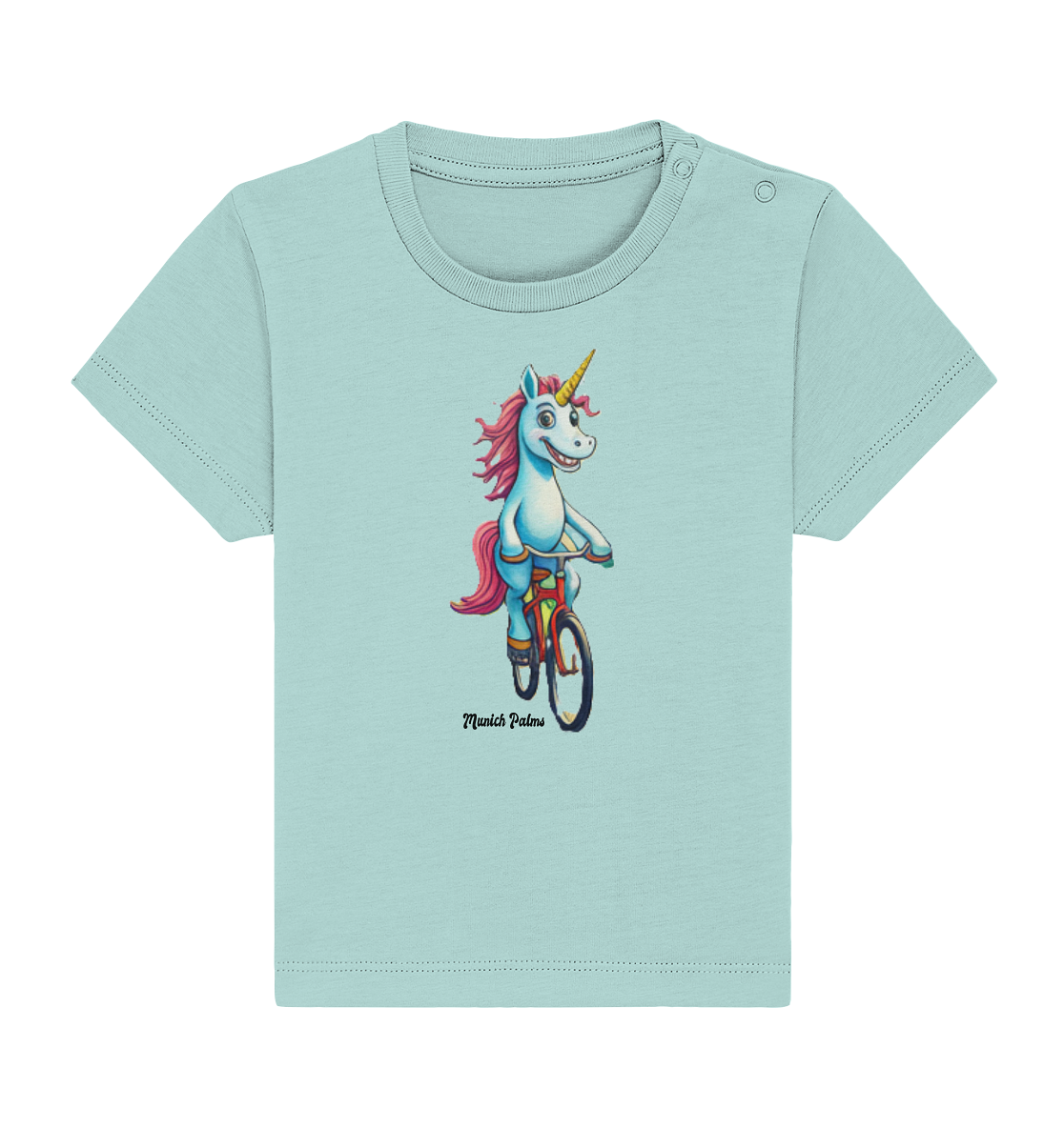 Einhorn auf Fahrrad - Design Munich Palms  - Baby Organic Shirt