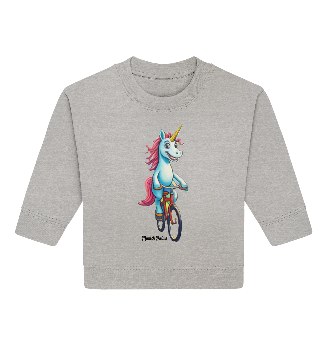 Unicorn on Bicycle - Design Munich Palms - Baby Organic Sweatshirt