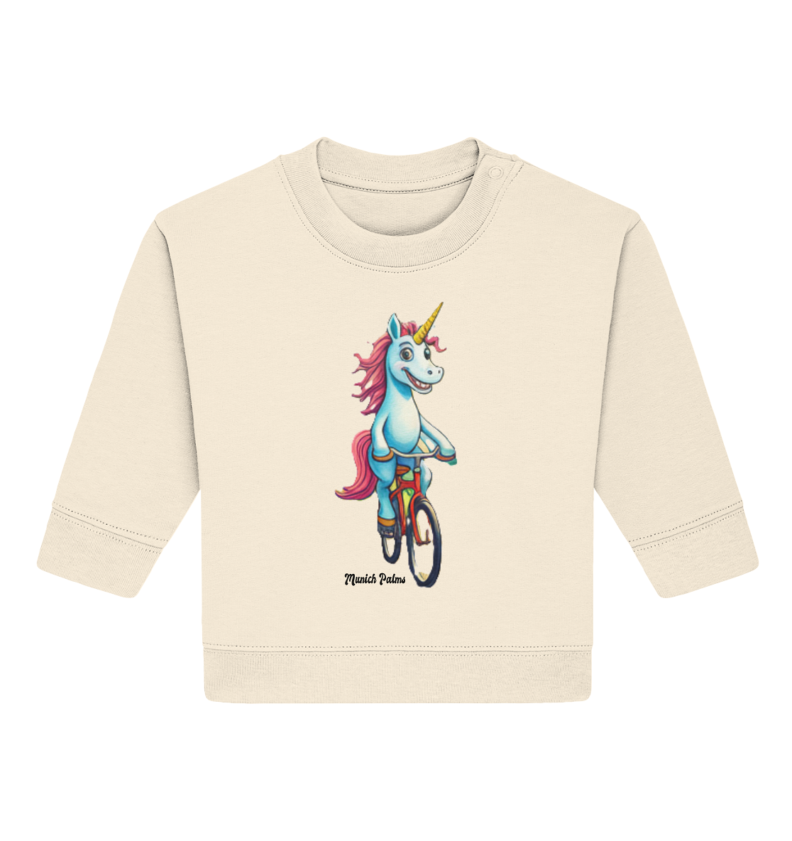 Unicorn on Bicycle - Design Munich Palms - Baby Organic Sweatshirt