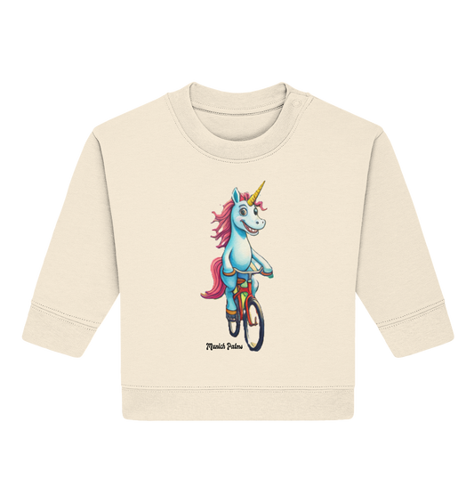 Unicorn on Bicycle - Design Munich Palms - Baby Organic Sweatshirt