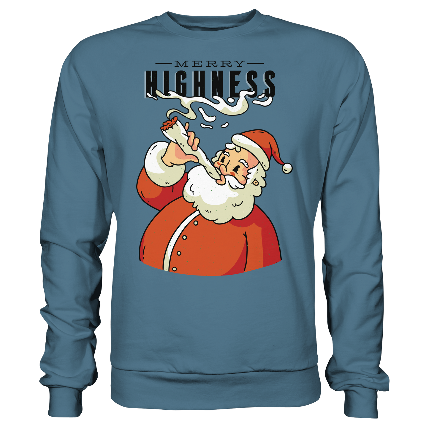 Ein weihnachtliches Motiv mit einem kiffenden Weihnachtsmann Nikolaus Merry Highness - Basic Sweatshirt