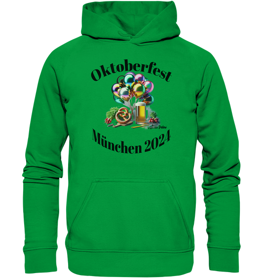 Balloons, beer mugs, pretzels, radishes - Oktoberfest Munich 2024 - licensed design Munich Palms copy - Basic Unisex Hoodie