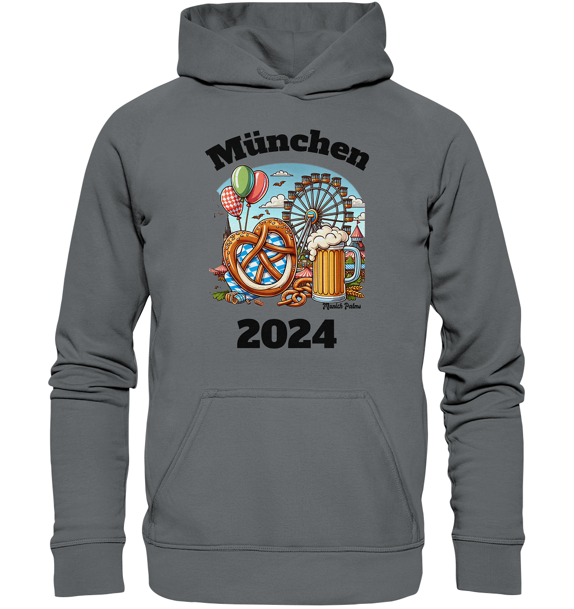 München 2024 mit Volksfest ,Frühlingsfest,Kirmes,Oktoberfest -Design Munich Palms -auch mit dem Namen Deiner Stadt - Basic Unisex Hoodie