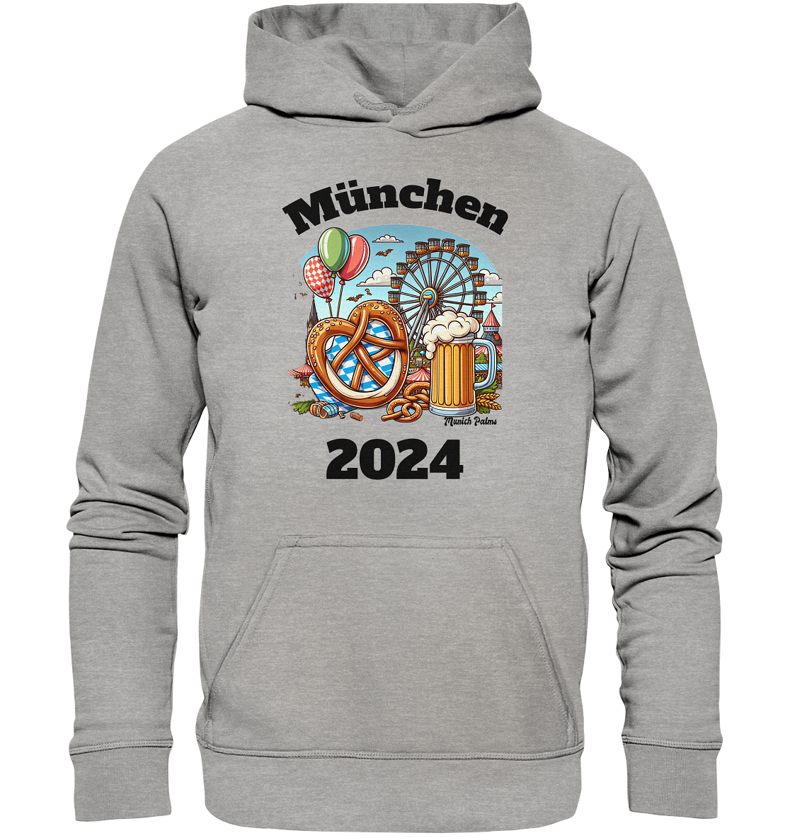 München 2024 mit Volksfest ,Frühlingsfest,Kirmes,Oktoberfest -Design Munich Palms -auch mit dem Namen Deiner Stadt - Basic Unisex Hoodie