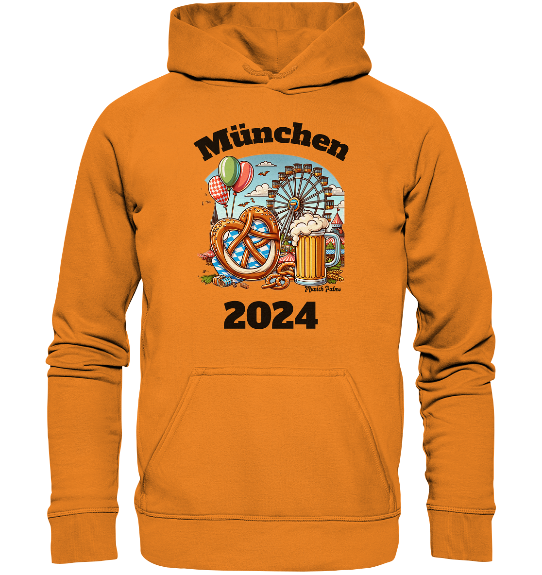 München 2024 mit Volksfest ,Frühlingsfest,Kirmes,Oktoberfest -Design Munich Palms -auch mit dem Namen Deiner Stadt - Basic Unisex Hoodie