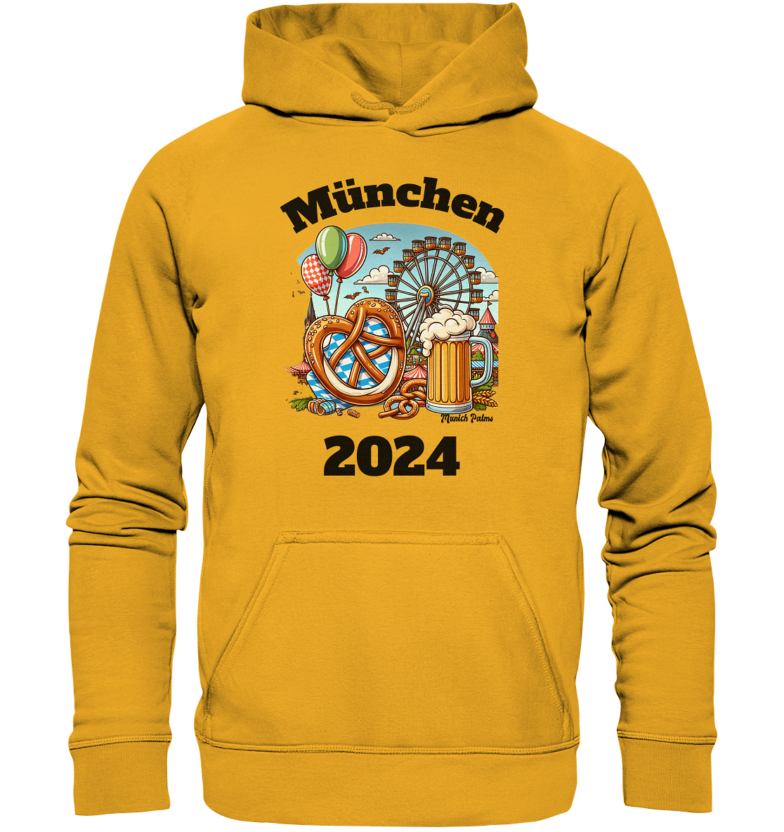 München 2024 mit Volksfest ,Frühlingsfest,Kirmes,Oktoberfest -Design Munich Palms -auch mit dem Namen Deiner Stadt - Basic Unisex Hoodie