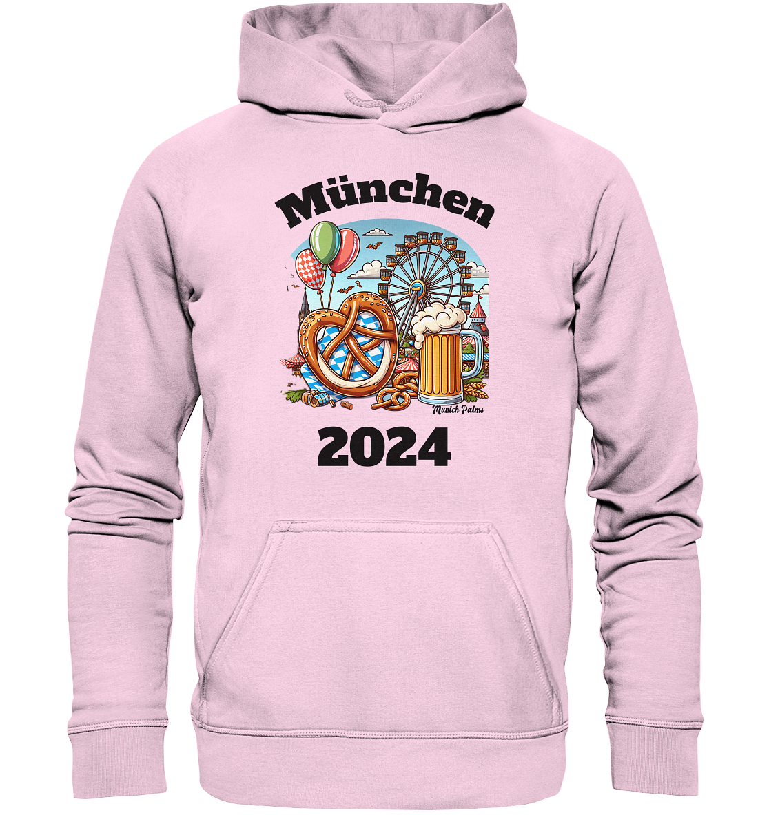 München 2024 mit Volksfest ,Frühlingsfest,Kirmes,Oktoberfest -Design Munich Palms -auch mit dem Namen Deiner Stadt - Basic Unisex Hoodie