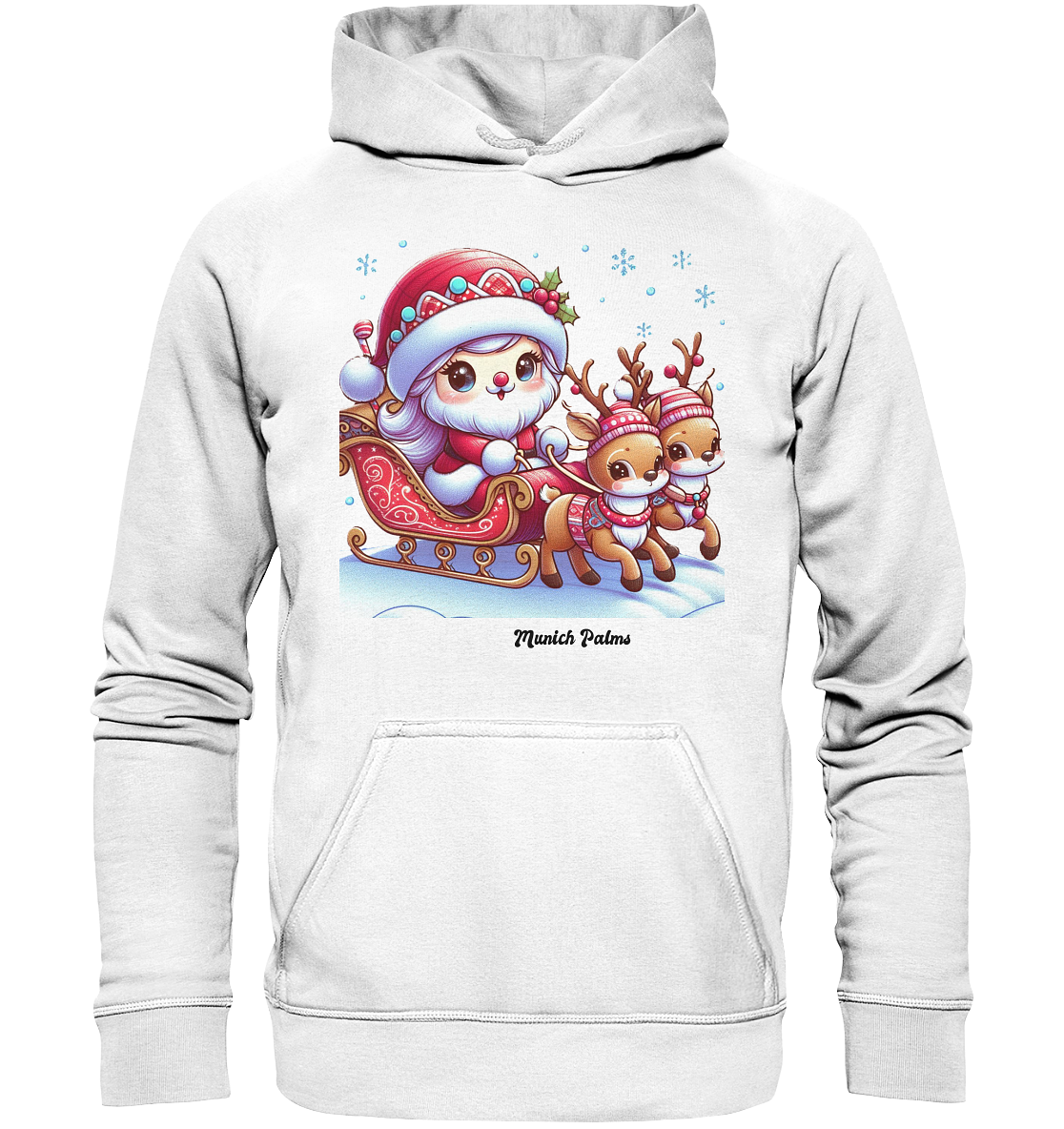 Weihnachten Nikolaus weiblich mit lieblichen Rentieren ,Design Munich Palms  - Basic Unisex Hoodie