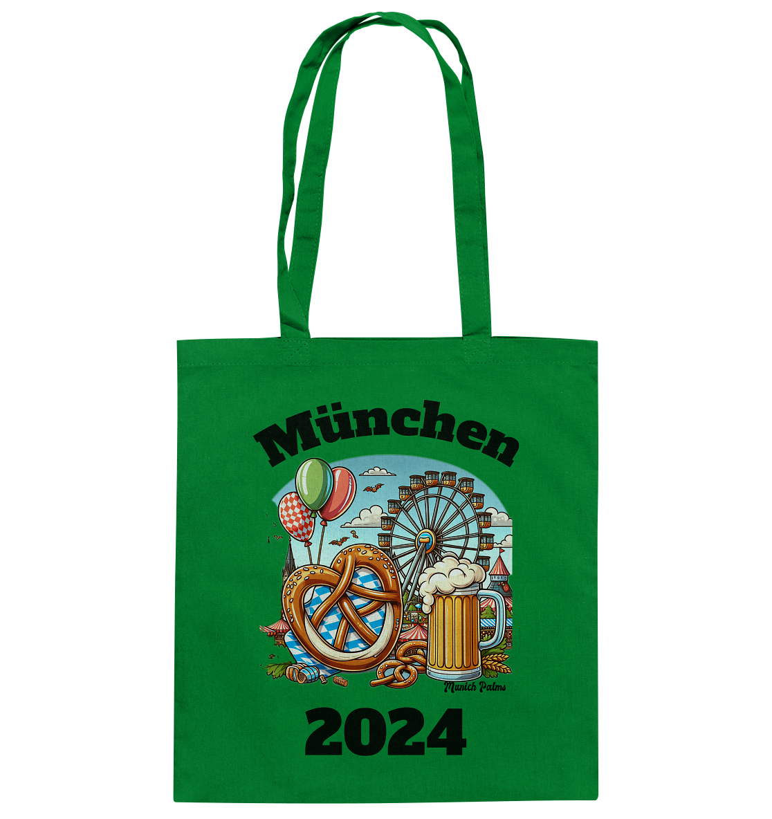 München 2024 mit Volksfest ,Frühlingsfest,Kirmes,Oktoberfest -Design Munich Palms -auch mit dem Namen Deiner Stadt - Baumwolltasche