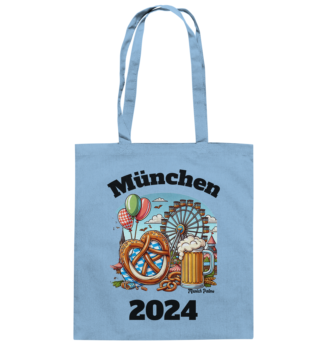 München 2024 mit Volksfest ,Frühlingsfest,Kirmes,Oktoberfest -Design Munich Palms -auch mit dem Namen Deiner Stadt - Baumwolltasche